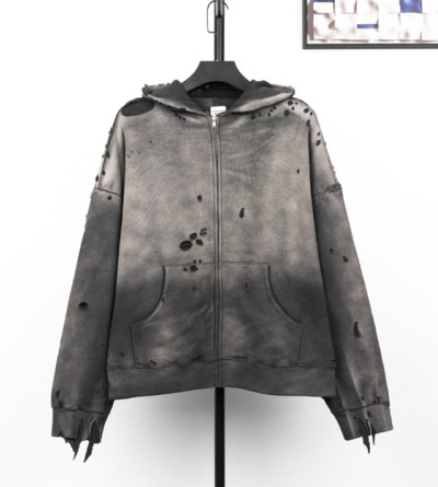 세인트미카엘 데미지 집업 후드